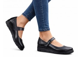 Marimea 36, 38 Pantofi dama din piele naturala cu talpa orto, negri inchidere velcro - P38N